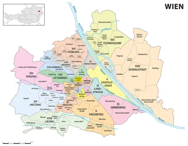 Avusturya başkenti Viyana 'nın idari vektör haritası