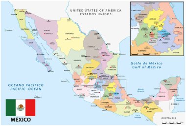 Meksika idari bölümlerinin haritası.