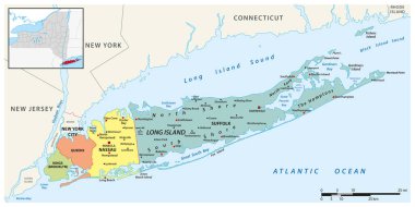 Long Island 'ın detaylı haritası, New York, ABD