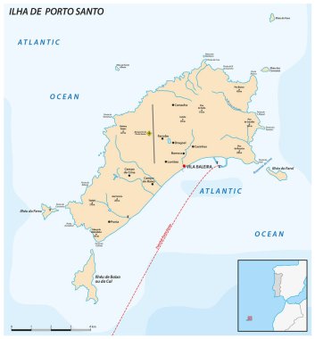 Portekiz 'in Porto Santo adasının haritası.