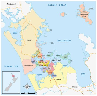 Yeni Zelanda şehri Auckland 'ın yerel yönetim kurulu haritası.