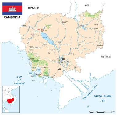 Güneydoğu Asya devleti Kamboçya haritası