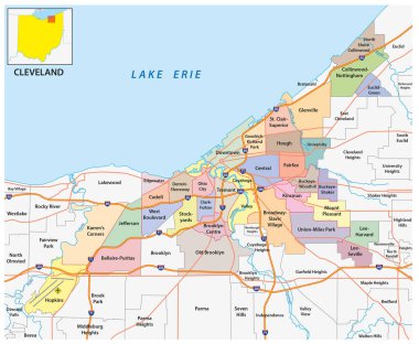 Cleveland, Ohio, ABD 'nin idari haritası.