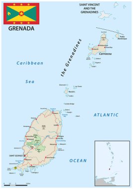 Daha Küçük Antiller 'in Grenada adasının haritası