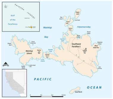 Farallon Adaları 'nın Calfornian takımadalarının haritası.