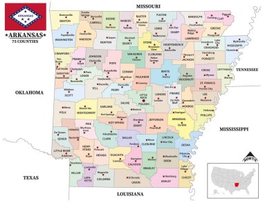 ABD 'nin Arkansas eyaletinin haritası.