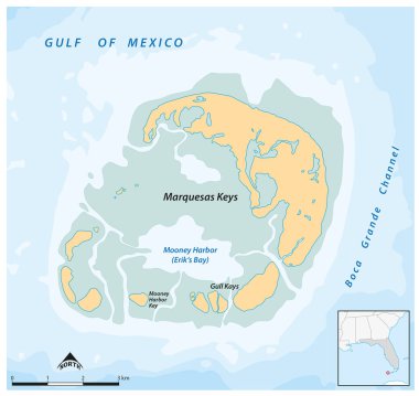 Marquesas Keys takımadalarının haritası, Florida, ABD