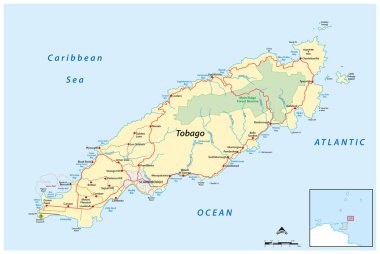 Tobago, Trinidad ve Tobago adasının yol haritası.