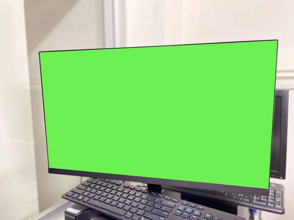 Close up monitor green screen in studio.