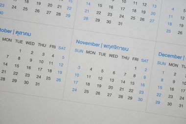 Beyaz Takvim 2024 Planlama Konsepti. Kasım