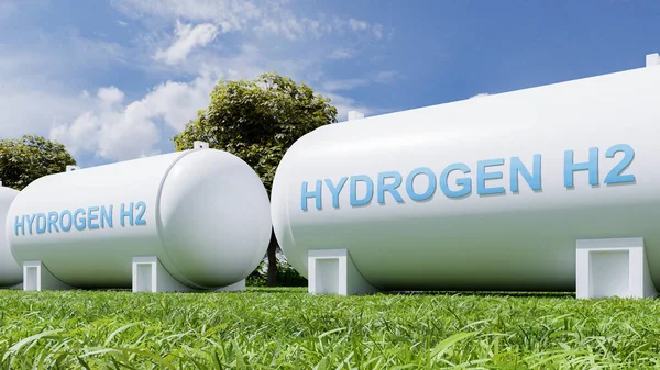 Hydrogen energy storage gas tank for clean electricity solar.3d rendering