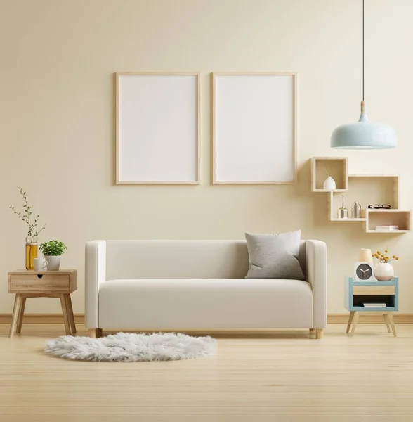 Mock Poster Frame Modern Interior Sofa Accessories Room Rendering — 스톡 사진