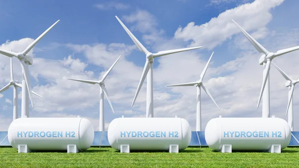Wasserstoff Energiespeicher Für Saubere Elektrizität Solar Und Windenergieanlagen — Stockfoto