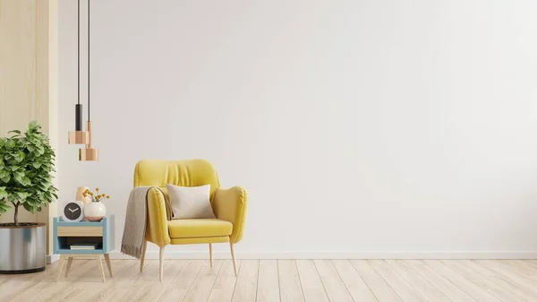 Жовте Крісло Порожньому Білому Тлі Стіни Візуалізація — стокове фото