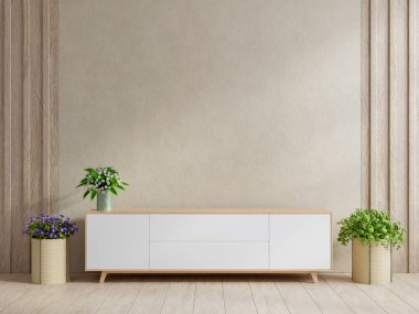 Oturma odasındaki dolap. Duvarın iç tarafındaki beton 3D döşeme.