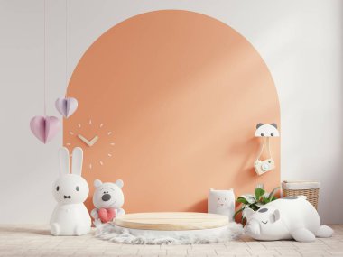 Çocuk odasında ürün modelleme podyumu, çocuk odası 3D görüntüleme.