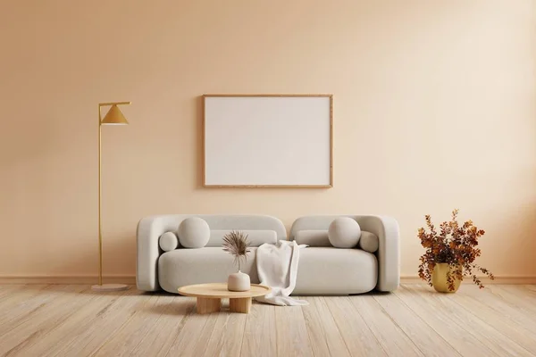 Mockup Poster Frame Modern Interior Background Gray Sofa Accessories Room — 스톡 사진