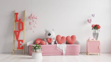 Valentine interior room have sofa and home decor for valentine's day.3d rendering