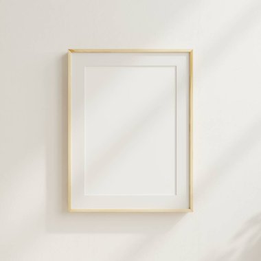 Interior poster mockup with vertical wooden frame.3d rendering