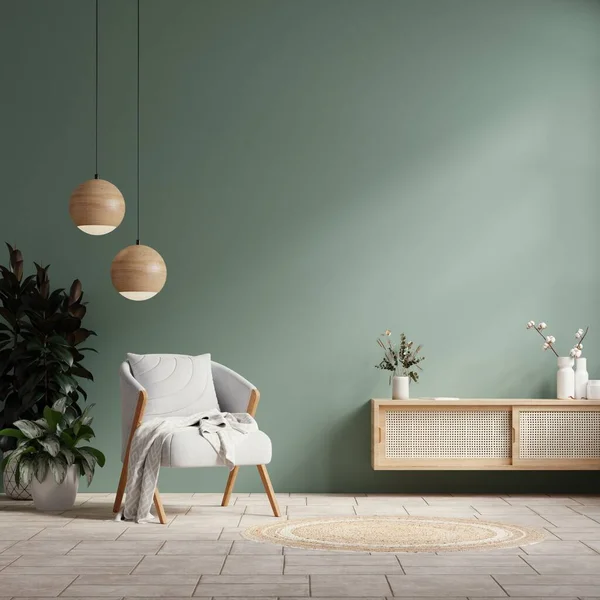 Interior Mockup Green Wall Gray Armchair Decor Living Room Rendering — Stock Fotó