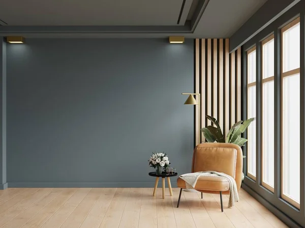 Rahat Modern Oturma Odası Deri Koltuk Dekorasyon Odası Boş Mavi — Stok fotoğraf