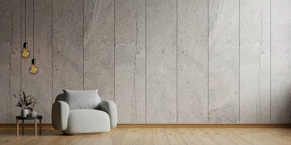 Living Room Interior Room Concrete Wall Warm Tones Gray Armchair — Stock Photo, Image