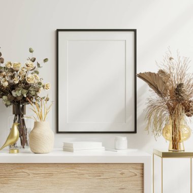 Model poster çerçeve samimi beyaz iç arka plan 33d görüntüleme