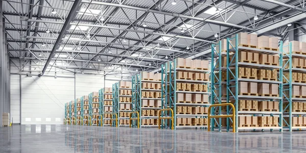 Empty Warehouse Logistic Center Warehouse Storage Distribution Centers Rendering — Foto de Stock