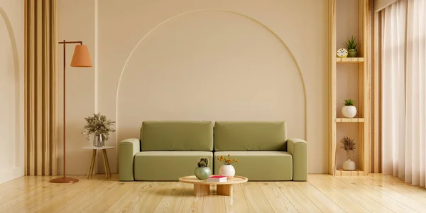 Mockup Living Room Interior Green Sofa Empty Cream Color Wall — Stock Photo, Image