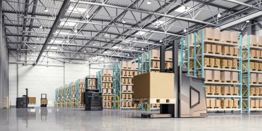 Robot Forklift saatte yüzlerce paket (AGV) 3D görüntüleme düzenliyor