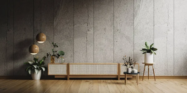 Modern Dark Interior Cabinet Concrete Wall Background Rendering — Stock Photo, Image