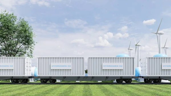 Hydrogen energy delivery by container train.3d rendering