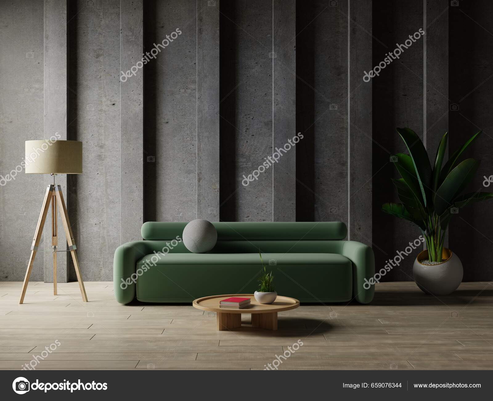 Tv montado en la pared de madera en la sala de estar moderna con decoración  en la pared oscura renderizado background3d