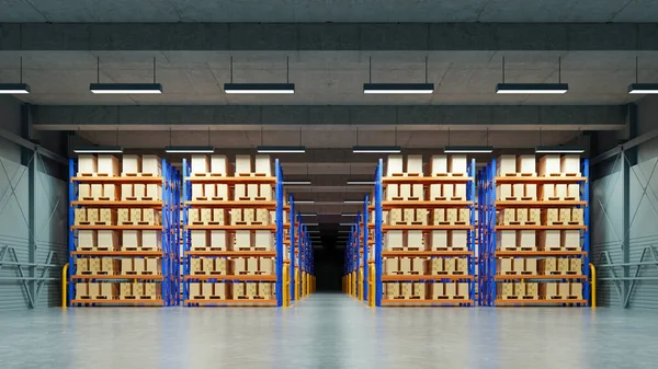 Empty warehouse in logistic center,Warehouse for storage and distribution centers.3d rendering