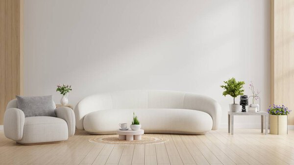 Moderno Interior Minimalista Elegante Sillón Sofá Pared Blanca Background Rendering — Foto de Stock