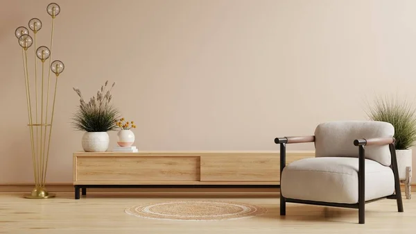 거실에 의자를 캐비닛 색깔의 왈리드 렌더링 설치하는 — 스톡 사진