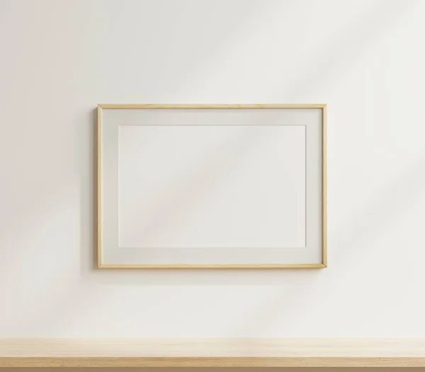 Interiérový Plakát Horizontálním Dřevěným Rámem Vykreslování — Stock fotografie