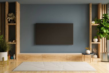 Modern boş odada televizyon ve dolap boş siyah arka plan 33d görüntüleme