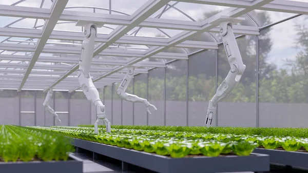 Aiスマートロボット農家コンセプト 農業技術オートメーション 3Dレンダリング — ストック写真