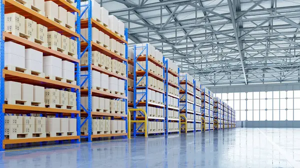 Empty Warehouse Storage Shelves Distribution Centers Rendering Stock Photo
