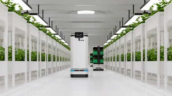 AI robot that help transport and take care of in vegetable plantation.3d rendering