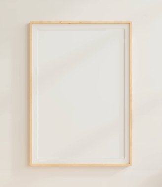 Dikey ahşap 3D çerçeveli boş poster modeli