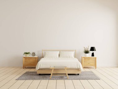 Yatak odasının iç dekorasyonu asgari biçimde- 3B görüntüleme