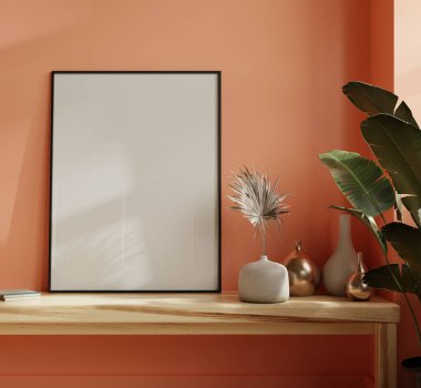 Model çerçeve, şeftali tüy odası, minimal tasarım - 3D görüntüleme