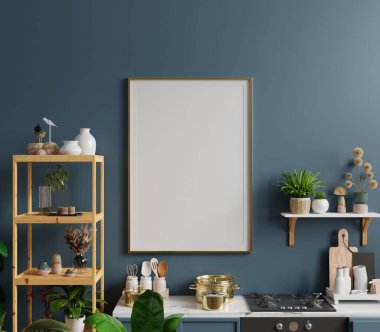 Mutfak iç dekorasyonunda model poster çerçevesi - 3B görüntüleme