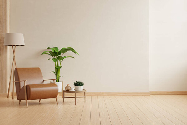 Acogedora Sala Estar Moderna Con Sillón Cuero Decoración Fondo Pared — Foto de Stock