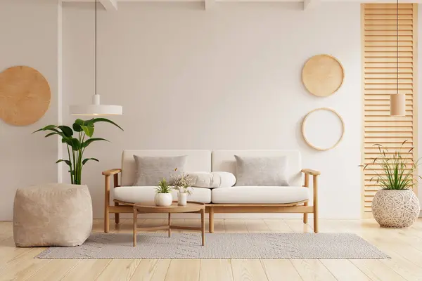 Minimalist Living Room Interior Have Sofa Decor Accessories White Color Stockbild