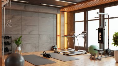 Modern hafif spor salonunun içi modern makineler ve fitness ekipmanlarıyla donatılmıştır. Çalışmalar için fonksiyonel ve rahat bir alan sunar.