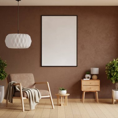 Çerçeve modeli, oturma odasının duvar posterinin Mocha Mousse 2025 modeli- 3D çizimi.