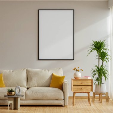 Çerçeve modeli, modern iç mimari çerçeve, oturma odasının duvar posteri mockup- 3D